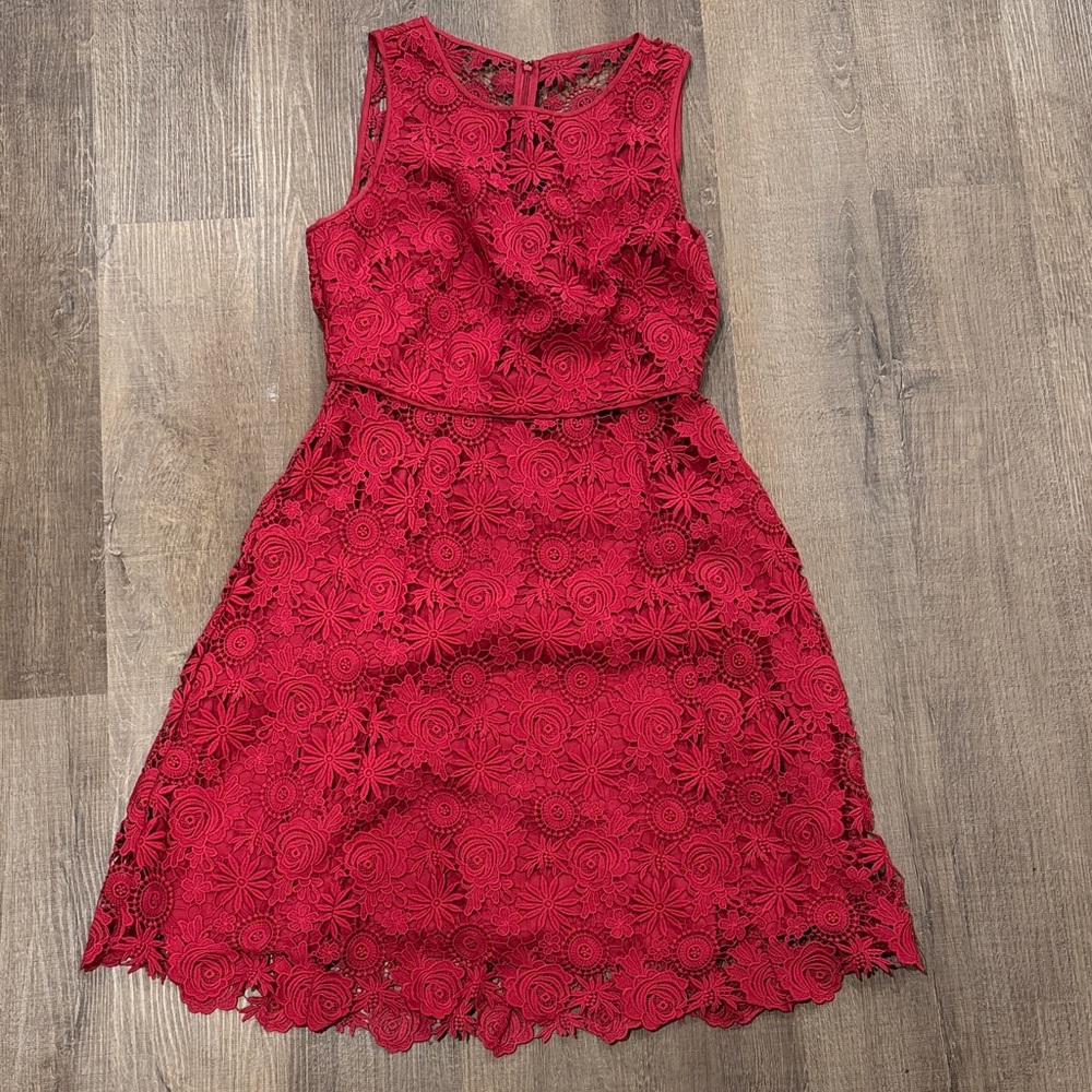 White House Black Market Red Floral Lace Mini Dress